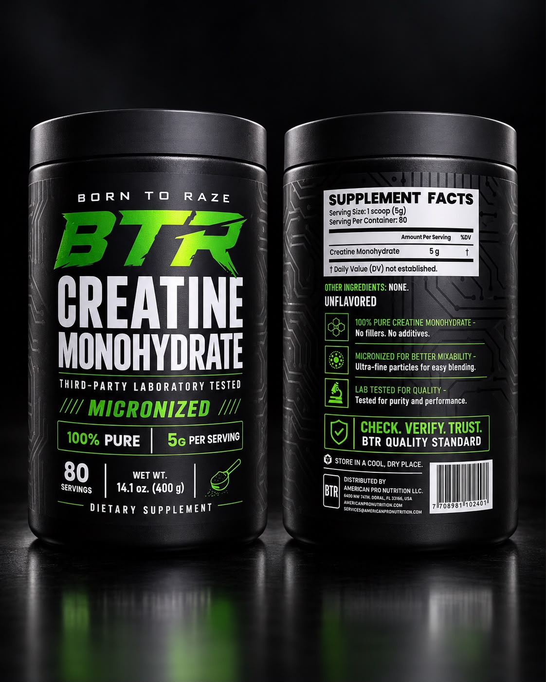 CREATINA BTR MONOHIDRATADA MICRONIZADA 100% 80 SERVICIOS 400GR